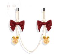 TAUOE Clip per massaggio in metallo con fiocco - Clip per gioco privato regolabile con fiocco rosso portatile e campanella dorata, perfetta per il relax intimo, regalo di coppia