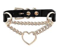 TAUOE Collana girocollo in pelle per allenamento yoga, giochi per coppie in camera da letto, collare a catena regolabile fatto a mano con anello a cuore in metallo (Catena d'oro)