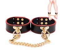TAUOE Manette per caviglie - Regolabili in pelle PU con catena per coppie, accessori per giochi di ruolo in camera da letto - Nero e rosso