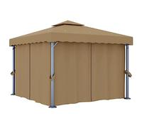 Taupe Aluminum Patio Gazebo con Curtains, 3 x 3 m Outdoor Canopy Tent, Double Tiered Roof, resistente ai raggi UV, tessuto in poliestere impermeabile, per feste in giardino e ombreggiatura