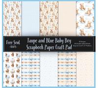 Taupe and Blue Baby Boy Scrapbook Paper Craft Pad: 8x8” Easy-Cut Patterned Scrapbooking Papers | 10 Designs, 20 Double-Sided Sheets | Card Making, Collage & Junk Journal Supplies