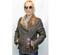 Taupe Marrone 100% pelle di Pecora Montone Pilota Bomber Giacca Cappotto XS -
