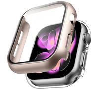 TAURI 2 Pezzi Cover PC Compatibile con Apple Watch Series 11/10 46mm, 9H in Vetro Temperato,[Tocco Sensibile][HD Clear] Sottile Rigida Custodia per iWatch 46mm - Trasparente+Champagne