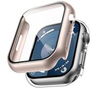 TAURI 2 Pezzi Cover PC Compatibile con Apple Watch Series 9 8 7 45mm, 9H in Vetro Temperato,[Tocco Sensibile][HD Clear] Sottile Rigida Custodia per iWatch 9/8/7 45mm - Trasparente+Champagne