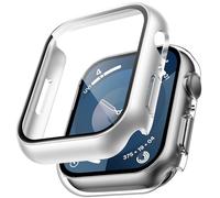 TAURI 2 Pezzi Cover PC Compatibile con Apple Watch Series 9 8 7 45mm, 9H in Vetro Temperato,[Tocco Sensibile][HD Clear] Sottile Rigida Custodia per iWatch 9/8/7 45mm - Trasparente+Argento