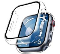 TAURI 2 Pezzi Custodia Rigida per Apple Watch Series 9/8/7 45mm Integrata 9H Pellicola Protettiva in Vetro Temperato, [Sensibile al Tocco] [HD Clear] Sottile Bumper Cover per iWatch 45mm