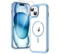 TAURI Coque Magnétique pour iPhone 15 avec Protection D'écran en Verre Trempé, [Compatible avec MagSafe] Protection Militaire Anti-Choc Mince - Bleu