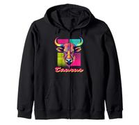Taurus Bull Neon Retro 80s Vaporwave Zodiac Graphic, Toro Felpa con Cappuccio