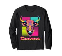 Taurus Bull Neon Retro 80s Vaporwave Zodiac Graphic, Toro Maglia a Manica