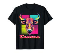 Taurus Bull Neon Retro 80s Vaporwave Zodiac Graphic, Toro Maglietta