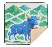 Taurus - Tappetino da gioco per bambini, con pittura a olio blu e verde, grande, elegante, leggero, per attività da palestra, 127 x 127 cm