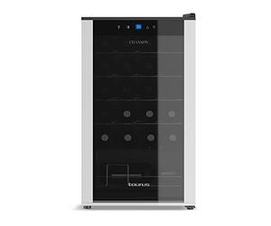 Taurus WC24C - Cantinetta vino da 24 bottiglie, silenziosa, non vibra, isolamento speciale dell'interno, porta in vetro, temperatura regolabile, luce interna, nero