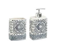 Tauzveok Dispenser di Sapone e Set di Tazze per spazzolino da Denti, Set di Accessori per Il Bagno in Ceramica, Dispenser da banco per Sapone Liquido o lozione,Blu,2pcs
