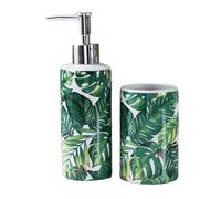 Tauzveok Dispenser di Sapone e Set di Tazze per spazzolino da Denti, Set di Accessori per Il Bagno in Ceramica, Dispenser da banco per Sapone Liquido o lozione,Verde,2pcs