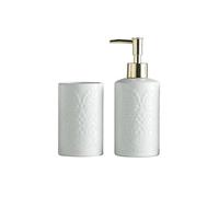 Tauzveok Dispenser di Sapone e Set di Tazze per spazzolino da Denti, Set di Accessori per Il Bagno in Ceramica, Dispenser da banco per Sapone Liquido o lozione,Beige,2pcs