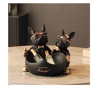 Tauzveok Figurine Decorative Bulldog Francesi, Scultura Decorativa per Cani con Vassoio Portachiavi, per Ornamento da Scrivania del Davanzale della Finestra del Soggiorno del Corridoio,Couple Dog