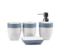 Tauzveok Set Dispenser Sapone in Ceramica, Set Bagno, con Porta spazzolino, Dispenser Sapone, portasapone, per la Zona Lavaggio,Blu