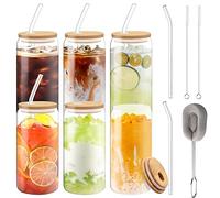 TAVADA 6 pezzi Bicchiere da Birra con Coperchio e Cannuccia,500 ml Tazza da Caffè Ghiacciata,Tazze in Vetro a Forma di Lattina,Riutilizzabile,per Cocktail,Frappè,Succhi,Frullati,Birre