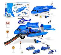 TAVADA Giocattoli per Aeromobili e Automobili,Aeroplano Apribile,Aeroplani Giocattolo Set,Set Aereo Bambini con 3 Mini Auto e 1 Elicottero,Regalo di Natale Adatto a Ragazzi e Ragazze dai 3-12 Anni