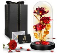 TAVADA La Bella e La Bestia Rosa,Rosa Eterna,Rosa per Sempre in Cupola di Vetro,Fiori di Rosa con Luce a LED,Idea Rosa Eterna Regalo per Festa della Mamma,San Valentino,Matrimonio,Compleanno,Natale