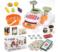 TAVADA Registratore di cassa Giocattolo per Bambini con scanner,calcolatrice,set da Supermercato Giocattolo con cibi di fantasia,soldi giocattolo e altro,Ideale come regalo per bambini dai 3 anni in s