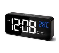 TAVADA Sveglia da comodino Portatile,Sveglia Digitale,Orologio Digitale LED con Termometro,2 Sveglie,13 Tonalità,Controllo Vocale,4 Livelli Luminosità,Funzione Snooze,Formato 12/24h (Nero)