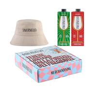 Tavernello Merchandising Cofanetto con Cappello Pescatore Sabbia, Vino Rosso d'Italia in Brick 1L, Vino Bianco d'Italia in Brick 1L, Merch e Vino Confezione Regalo (Confezione da 6)
