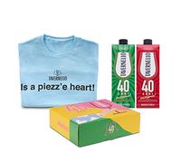 Tavernello Merchandising Cofanetto con Maglietta T-shirt Azzurra "Is a piezz' e heart" (taglia XL), Vino Rosso d'Italia in Brick 1L, Vino Bianco d'Italia in Brick 1L, Merch e Vino Confezione Regalo