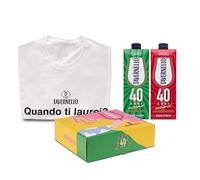 Tavernello Merchandising Cofanetto con Maglietta T-shirt Bianca "Quando ti laurei?" (taglia XL), Vino Rosso d'Italia in Brick 1L, Vino Bianco d'Italia in Brick 1L, Merch e Vino Confezione Regalo