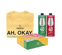 Tavernello Merchandising Cofanetto con Maglietta T-shirt Gialla "Ah, Okay." (taglia XL), Vino Rosso e Bianco d'Italia in Brick 1L