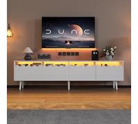 Tavola bassa con 6 gambe di supporto, supporto TV con 2 cassetti e 2 armadi, mobile TV, adatta per TV fino a 75 pollici, mobile TV, 176 x 38 x 45 cm (bianco)