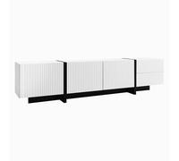Tavola bassa con fronti strutturati, cerniere ammortizzanti, ampio spazio per dispositivi e accessori, ripiano aperto, elegante struttura del telaio, moderno mobile TV per salotto (bianco + nero)