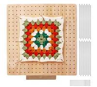 Tavola Blocco Uncinetto Piazza 20 x 20 cm, Bordo Scheda Uncinetto Fatto Mano per Progetti Lavoro Maglia, Blocco Uncinetti con 20 Perni Acciaio Inossidabile, 5 Aghi Occhio Grande y 1 Base Supporto