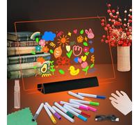 Tavola da disegno a LED, 30 x 20 cm, luminosa a LED, per bambini, include un cavo di tipo C, pennarello per lavagna bianca, 12 colori, un panno per la pulizia, un flacone spray, 1 paio di guanti