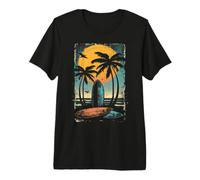 Tavola da Surf Beach Palm Trees Hawaiian-Theme Cool Graphic Maglietta Premium