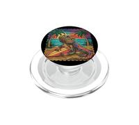 Tavola da surf con drago barbuto su una palma da spiaggia retrò al tramonto PopSockets PopGrip per MagSafe