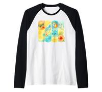 Tavola da surf con scena estiva tropicale sulla spiaggia Seashell Hibiscus Maglia con Maniche Raglan
