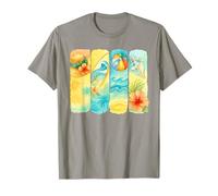 Tavola da surf con scena estiva tropicale sulla spiaggia Seashell Hibiscus Maglietta
