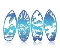 Tavola da surf in metallo, decorazione artistica da parete a forma di tavola da surf, onde di squalo, spiaggia, surfista, tartaruga marina, tavola da surf tropicale, palma, decorazione per la casa,