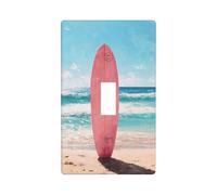 Tavola da surf rosa si trova in posizione verticale sulla spiaggia Copertura interruttore della luce decorativo singolo Toggle 1 Gang Piastra da parete per cucina fattoria camera da letto bagno Art