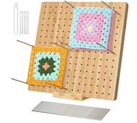 Tavola di Blocco per Uncinetto, Plancia di Bloccaggio in Legno Granny,Scheda di Blocco Uncinetto, Granny Square Supporto Legno,Tavola Bordo Blocco Legno per Uncinetto con Base,con 20 Aghi in Acciaio