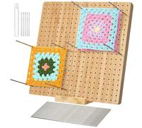 Tavola di Blocco per Uncinetto, Tavola di Blocco in Legno Granny,Scheda di Blocco Uncinetto,Granny Square Supporto Plancia Legno,Tavola Bordo Blocco Legno per Uncinetto con Base,con 30 Aghi in Acciaio