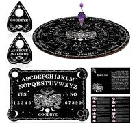 Tavola Divinatoria per Rabdomanzia a Pendolo con Set di Ametiste Tabellone Metafisico Pendolo di Cristallo Collana con Pendolo Lavagna in Legno Parlante Planchette per Wicca (Stile Falena)