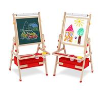 Tavola in legno per bambini con portarotolo di carta per bambini, cavalletto artistico girevole su entrambi i lati con lavagna bianca e lavagna, contenitori per ragazzi e ragazze
