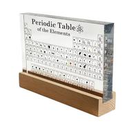 Tavola periodica con elementi reali grande (21 x 14 x 2,7 cm) e base in legno - Tavolo trasparente e supporto in legno con luce LED bianca - Regalo chimico per studenti, insegnanti, aule... (CON BASE)