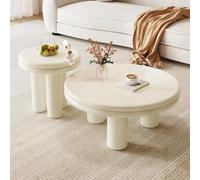 Tavola rotonda moderna per la nidificazione del caffè da 2, crema bianca 2 in 1 salotto da tavola da caffè, piccola tavola finale per camera da letto, ufficio(2-in-1)