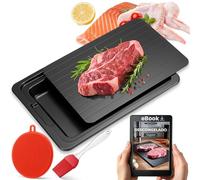 Tavola Sbrinamento Rapido Cibo - Vassoio in Alluminio 35,5 x 20,5 x 0,2 cm con Accessori Spazzola Silicone e Pennello - Piastra per Carne + Pesce + Pollo - Cucina Igienica Riutilizzabile | 3-Stars