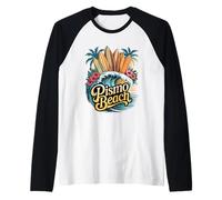 Tavole da surf Pismo Beach Grafiche con Palme e Fiori Maglia con Maniche Raglan