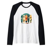 Tavole da Surf Spiaggia Palme Sole Mare Vacanze Tropicali Maglia con Maniche Raglan