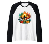 Tavole da Surf Tramonto Oceano Spiaggia Vibe Surfer Surf Sole Maglia con Maniche Raglan